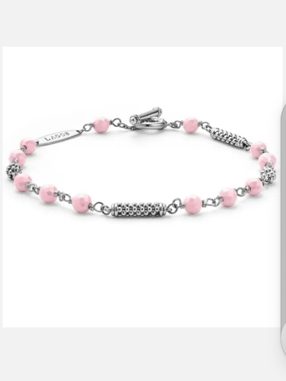 LAGOS Elegant Silver and Pink Caviar Beaded Bracelet. NWT LAGOS pouch and box